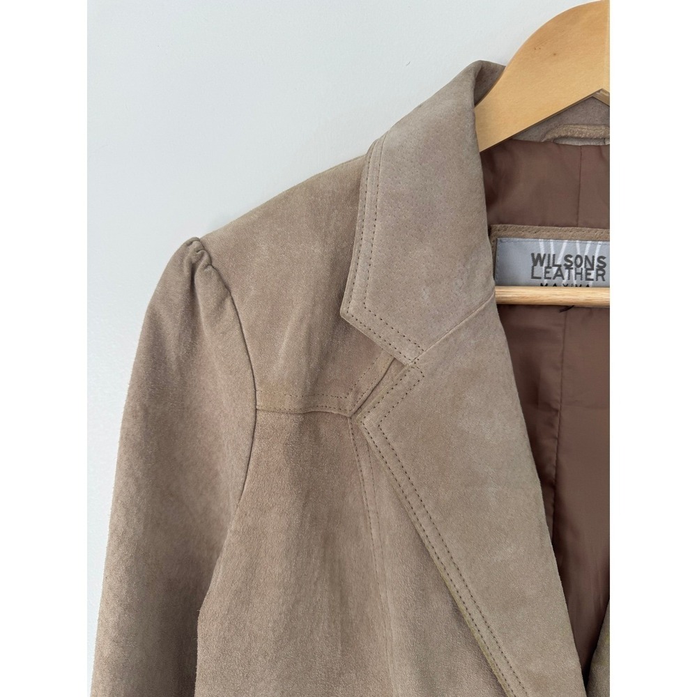 VTG Wilsons Leather Suede Lined Blazer M Camel Tan Puff‎ Sleeve Cowgirl Western - Picture 2 of 12